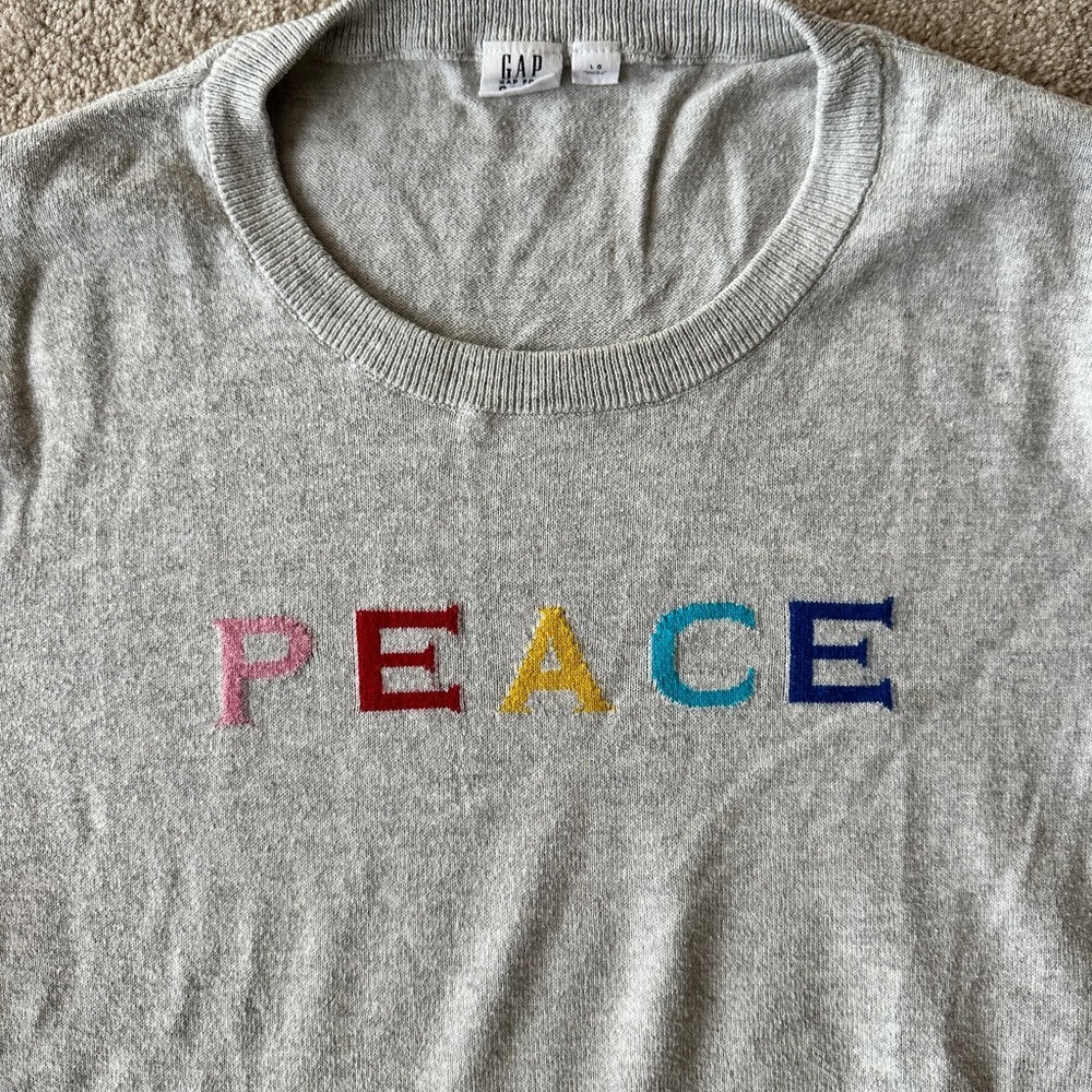 GAP Gray Sweater with Colorful 'PEACE'